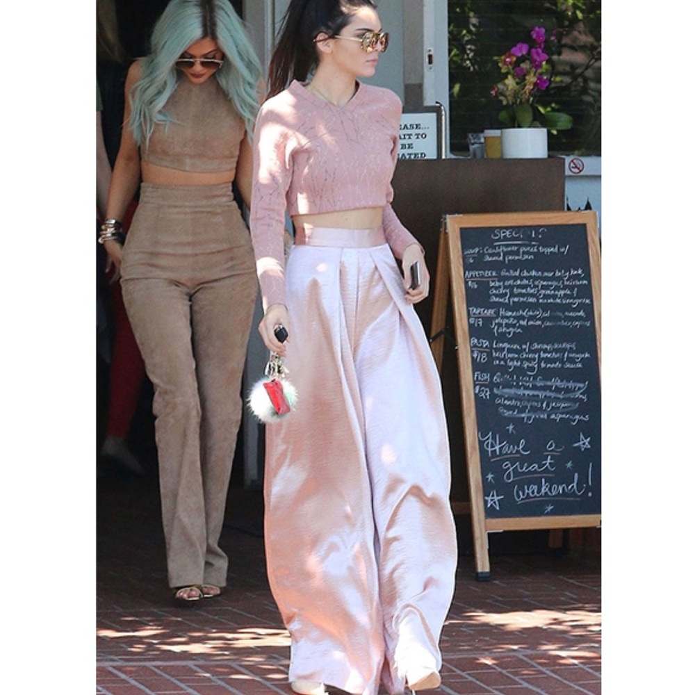 Solace London Wide Leg Satin Pleat Front Metallic Blush Champagne Pants